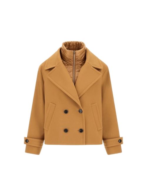 Giaccone da donna , peacoat in tessuto tecnico, pettorina removibile, colore cammello HERNO | GC000531D127712157